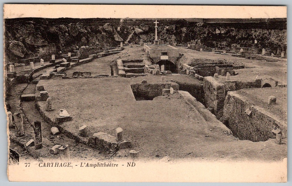 Antique Postcard Roman Amphitheatre Ruins Carthage, Tunisia 1910s