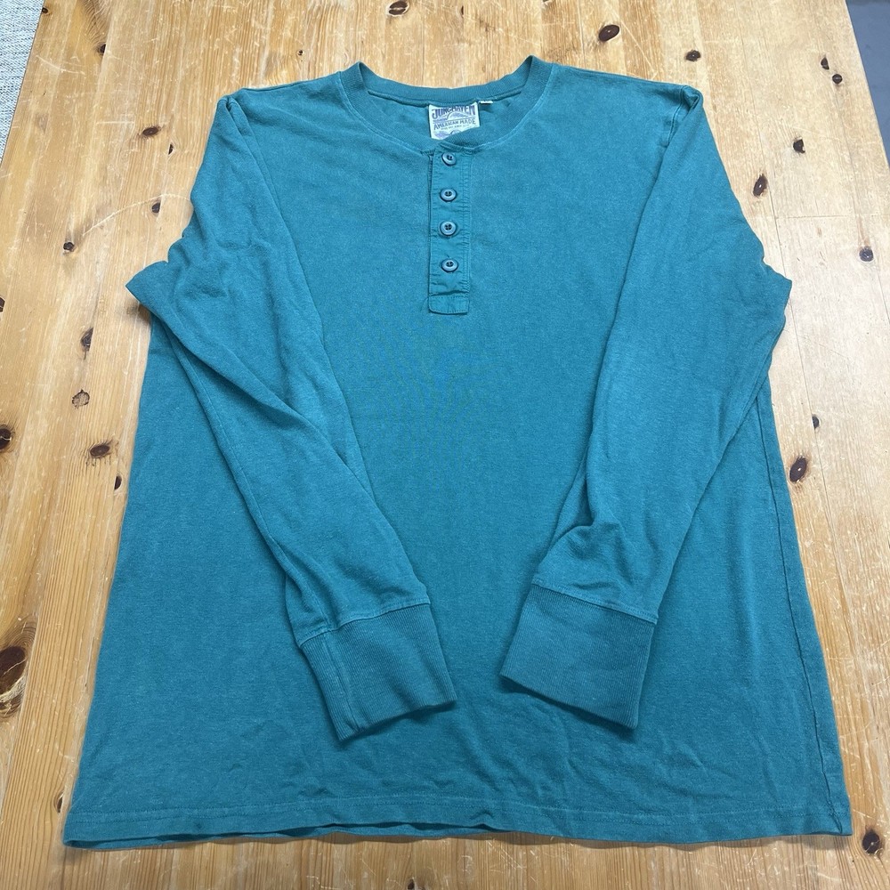 Jungmaven Hemp Henley T shirt Olive Army Green Size Large Men’s Long Sleeve