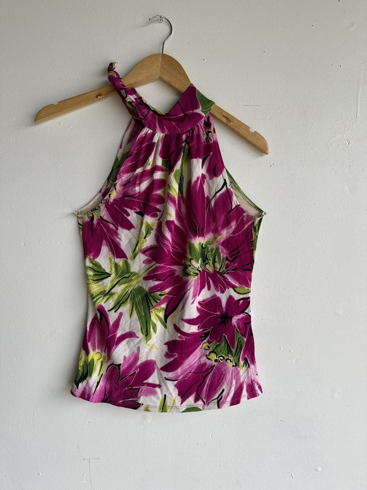 VTG y2k 90s Halter Top  Floral Mock Neck Sz Medium