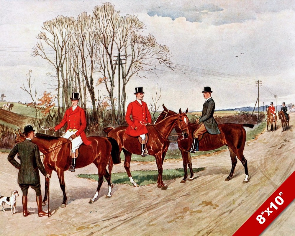 FOX HUNT AT A CROSSROADS HORSE EQUESTRIAN HUNTING ART PAINTING REAL CANVAS PRINT