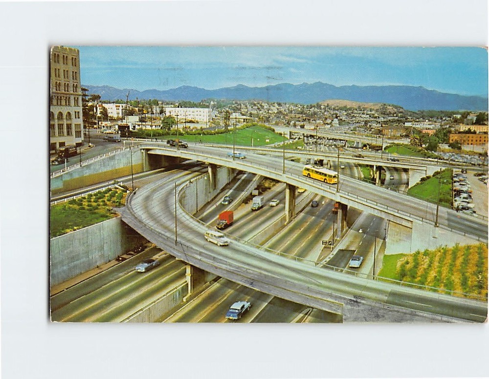 Postcard Harbor Freeway Looking North From Sixth Street Los Angeles CA USA