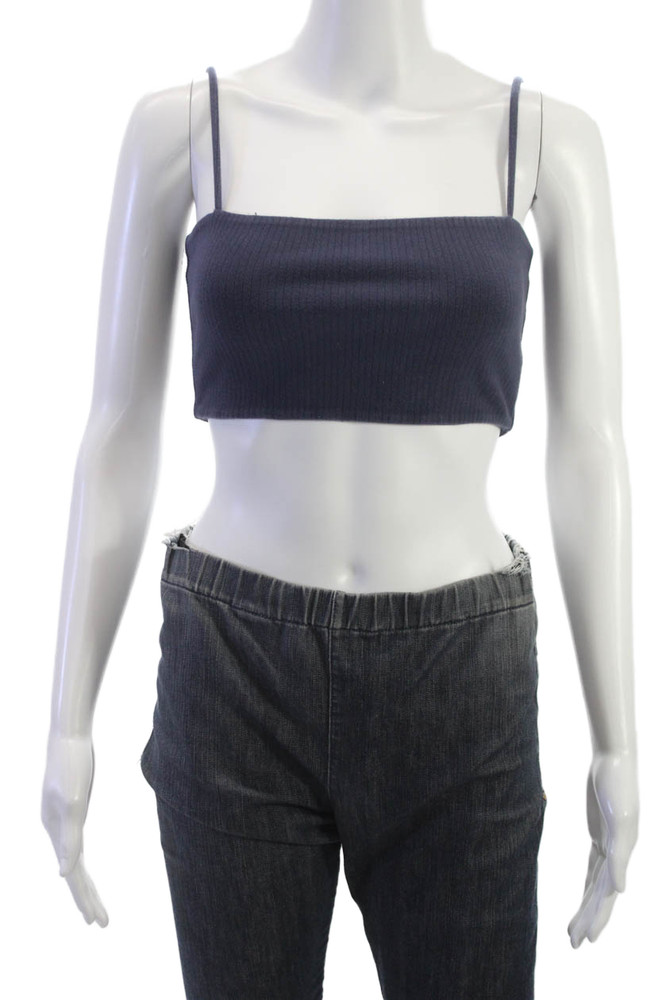 Privacy Please Womens Spaghetti Strap Square Neck Ribbed Sports Bra Navy SmallFree Shipping in US $100+ Orders | $6.95 Orders Below