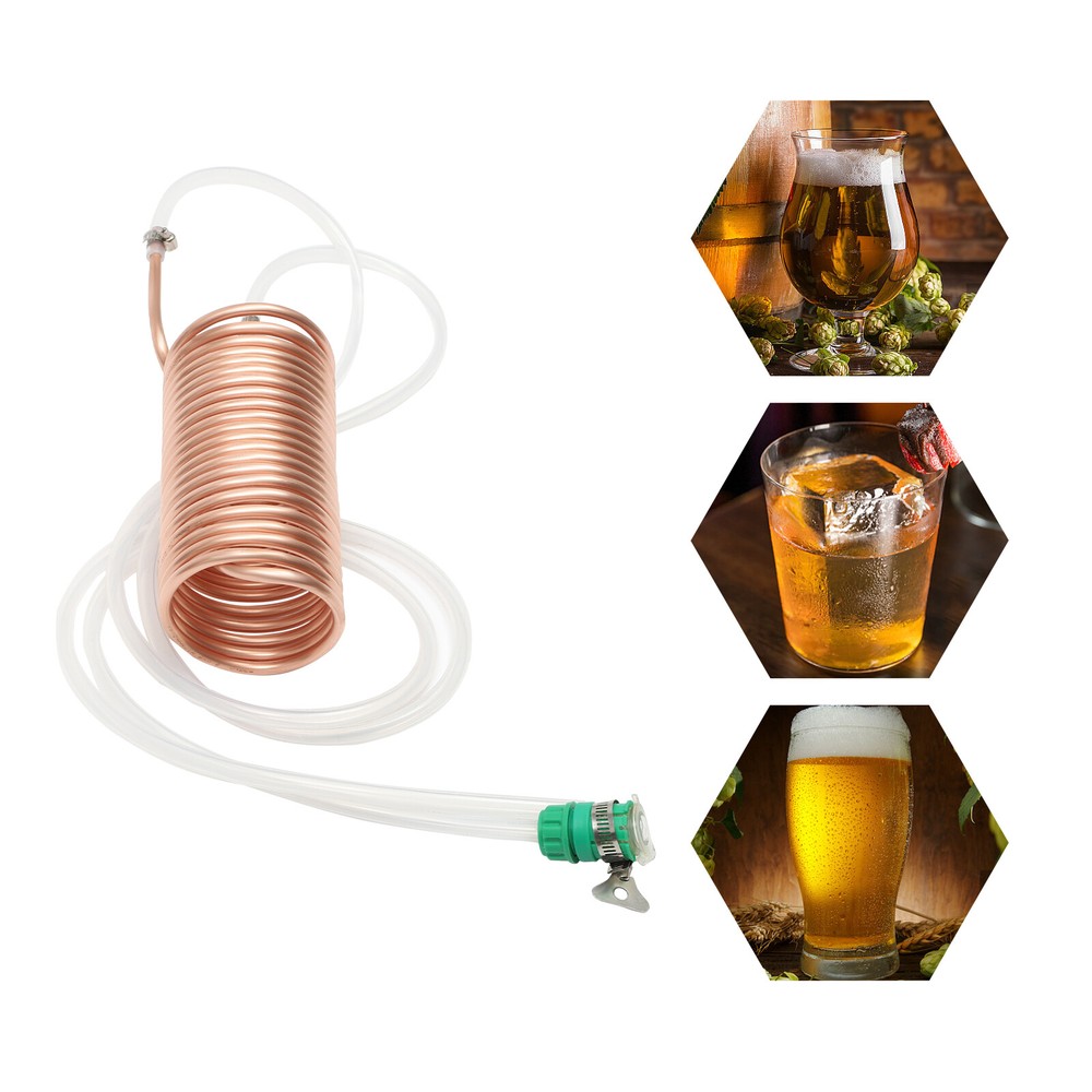 35cm/13.78in Copper Wort Chiller With 1.5m/4.92ft Silicone Hose and Clamps