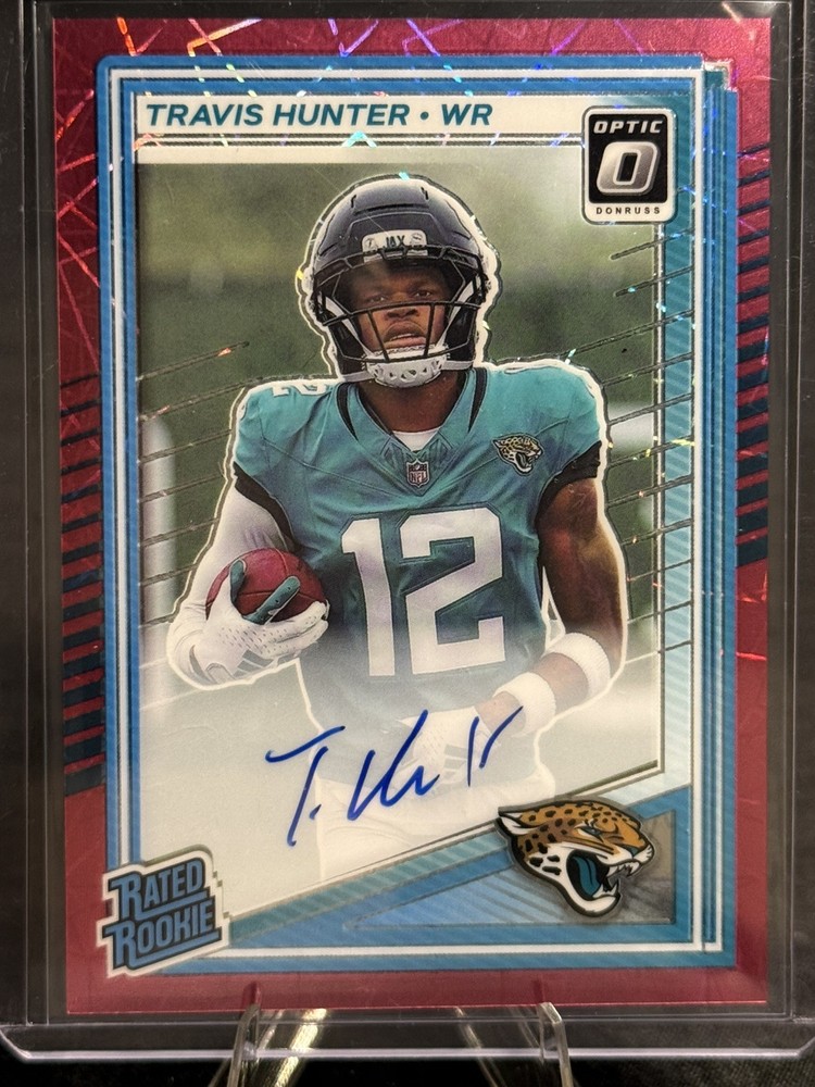 Travis Hunter Pink Velocity On-Card Auto 58/75 🔥 SSP | Donruss Optic | Rare