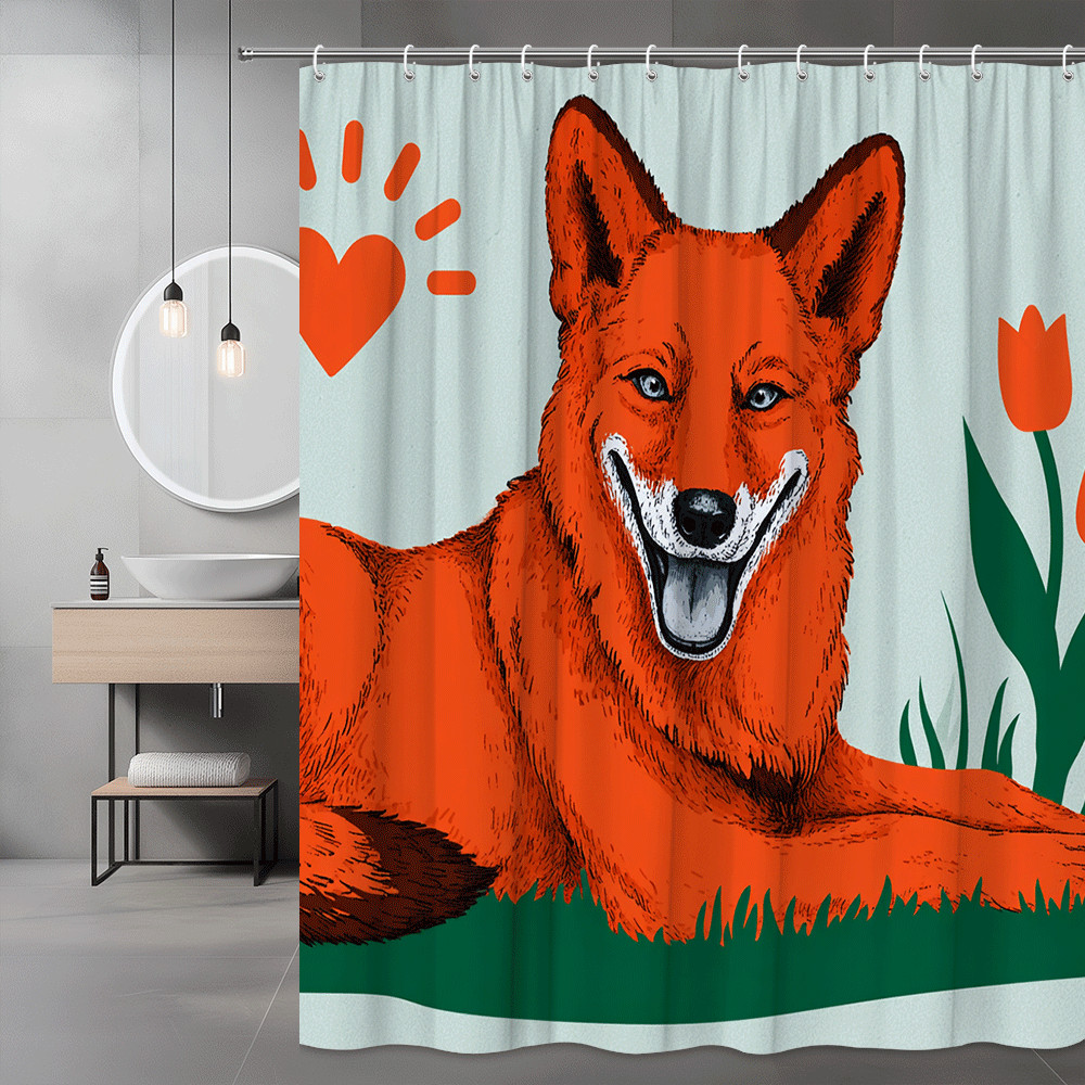 Fox Shower Curtain Orange Animal Print Floral Accent