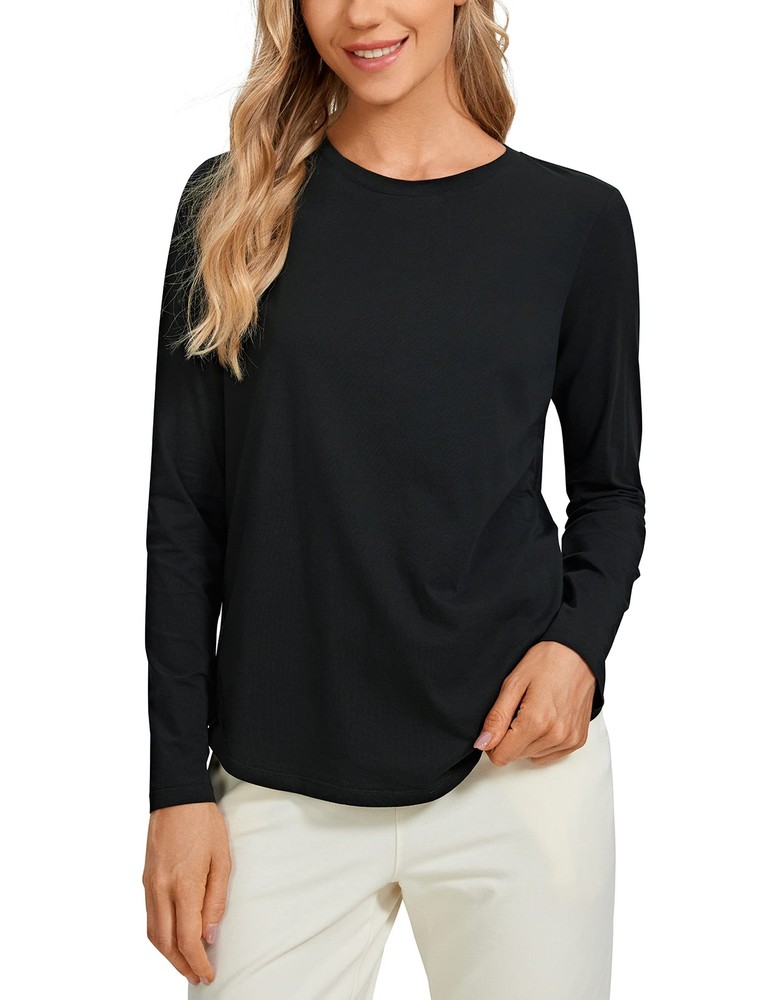Pima Cotton Crewneck Long Sleeve Shirts for Women - Workout Athletic Yoga Cas...