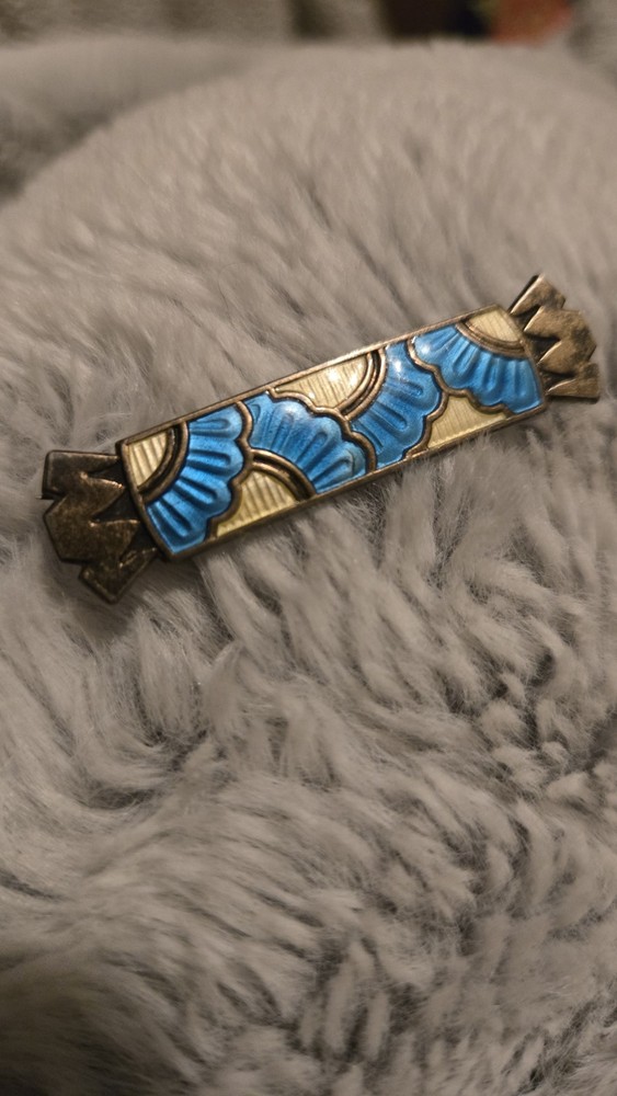 Vintage Sterling Silver Blue & White Enamel Brooch Pin By Jensen Aamodt Norway