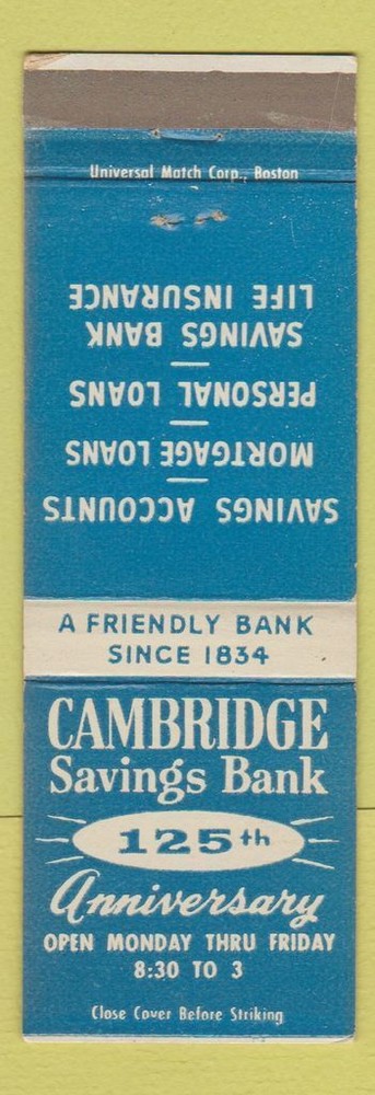 Matchbook Cover - Cambridge Savings Bank MA