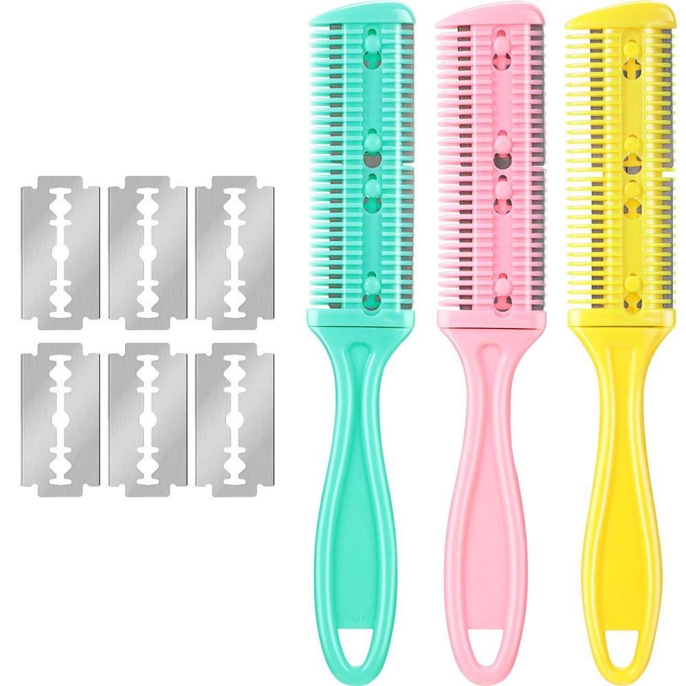3-Piece Hair Cutting Comb Set with 10 Double Edge Razor Thinning Combs
