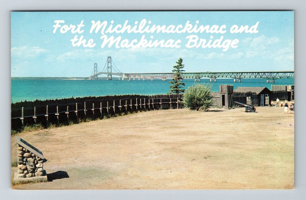 Mackinaw City MI-Michigan, Fort Michilimackinac, Ocean View, Vintage Postcard