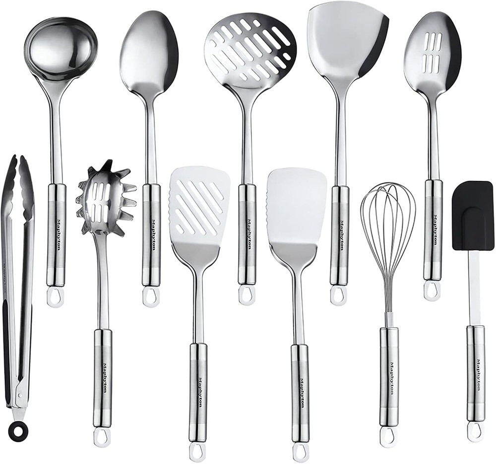 Cooking utensil set, 11 piece stainless steel kitchen utensil set
