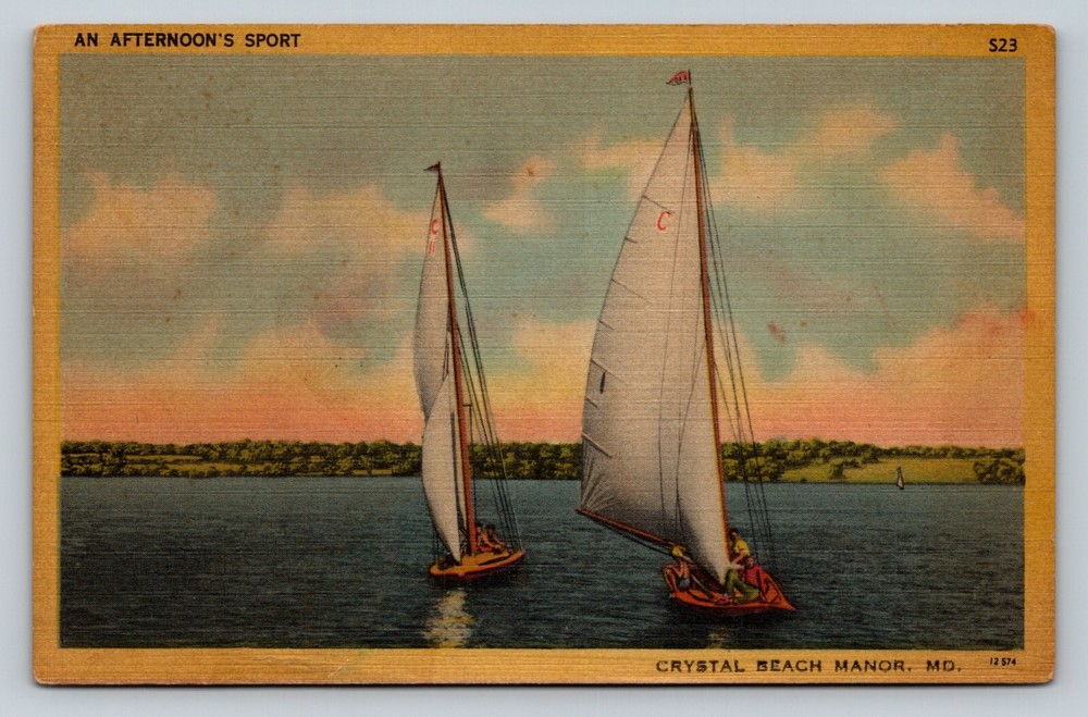 c1945 Crystal Beach Manor Maryland An Afternoon's Sport WW2 Era Postcard