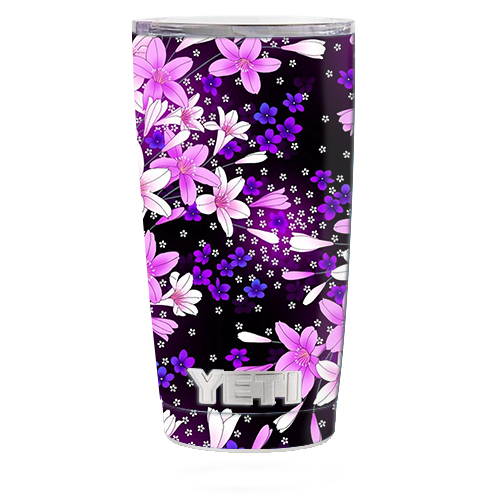 Skin Decal for Yeti 20 oz Rambler Tumbler Cup / Purple Pink Flowers Lillie