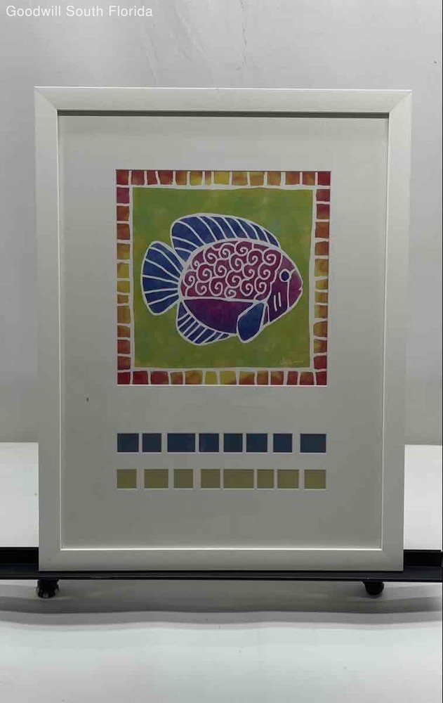 Framed Colorful Tropical Fish Art Print Matted Coastal Nautical Wall Decor