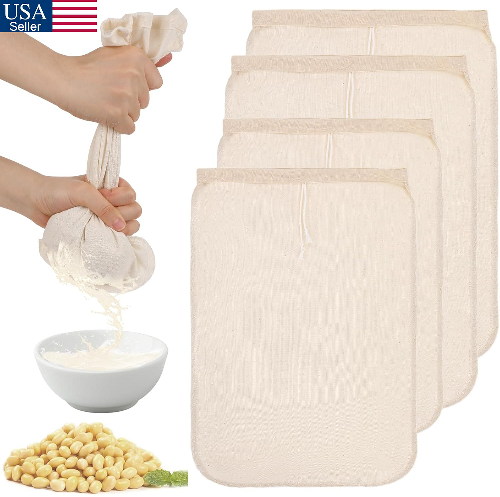20x Organic Cotton Nut Milk Bag for Straining Coffee Cheese Reusable Food Strainer