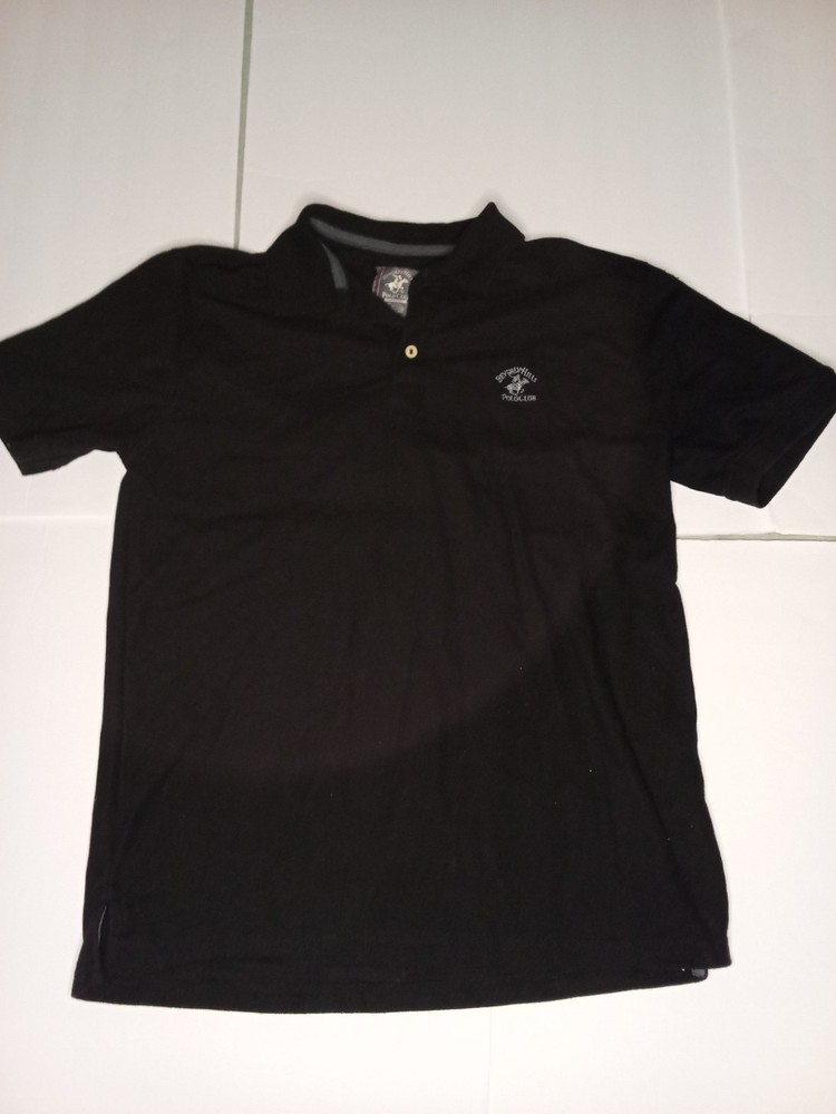 Beverly Hills Polo Club Black Mens Collared Polo Shirt Size Medium White Logo