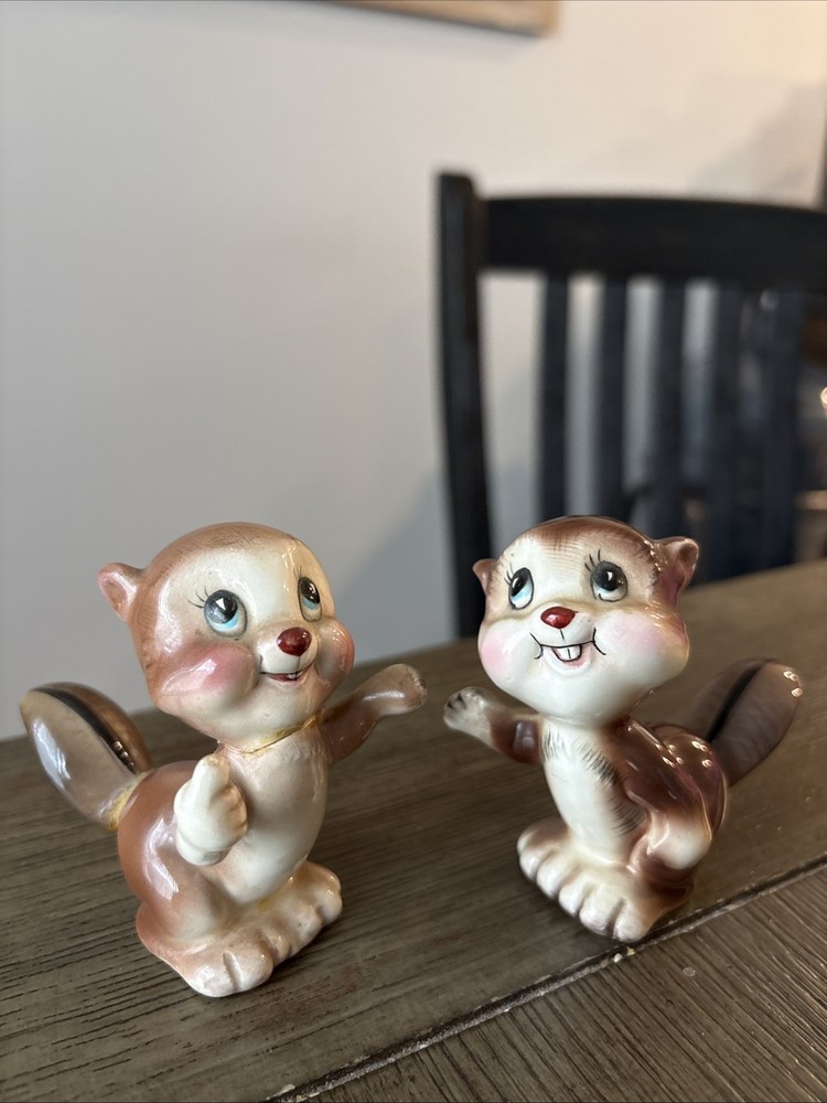 Vintage Chipmunk Salt Pepper Shakers 1950s Kitsch Unique Japan Label