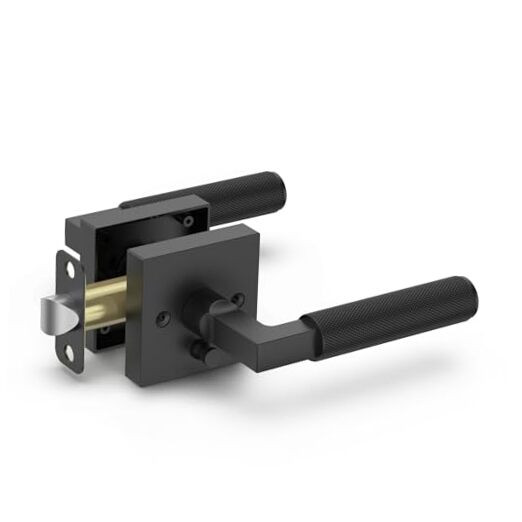 Matte Black Privacy Door Handles, Knurled Door Levers Interior Black Door