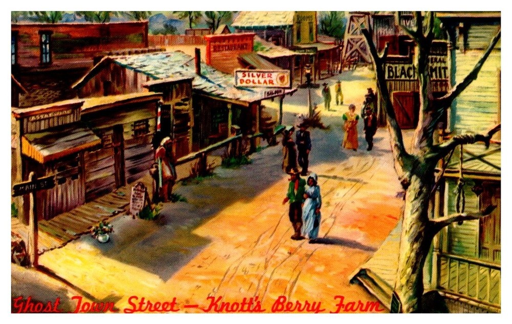 1950s Ghost Town Street  Painting Knotts Berry Farm California Vintage Postcard