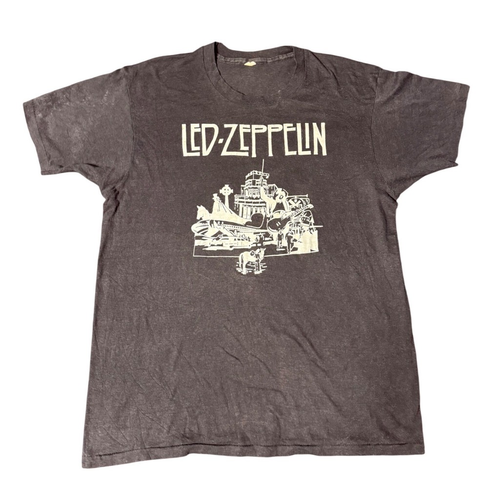 Vintage Led Zeppelin Hegewisch Records T-Shirt Black Rock Band Graphic Tee 80s