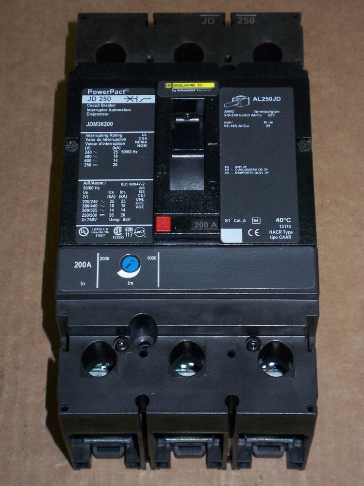 NEW SQUARE D JD JDM JDM36200 3 Pole 200 Amp 600V Powerpact Circuit Breaker NTO