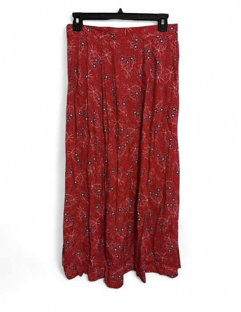 Midi Skirt 90s Vintage Red Paisley Floral Western Prairie Boho Cottagecore M
