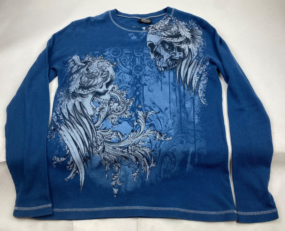 Vintage Y2K No Boundaries Thermal Long Sleeve Skull Glory Graphic Shirt L