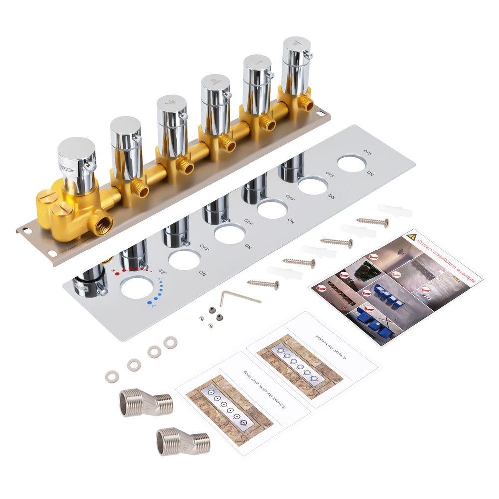 3/4/5 Way Shower Brass Thermostatic Valve Shower Diverter Flow Control Valve Kit