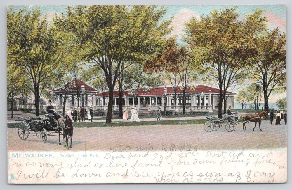 Milwaukee WI Lake Park Pavilion Horse Carriages Raphael Tuck Postcard 1907