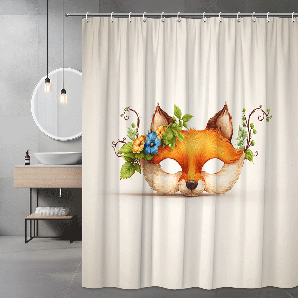 Fox Mask Floral Shower Curtain, Cute Animal Print Bathroom Decor