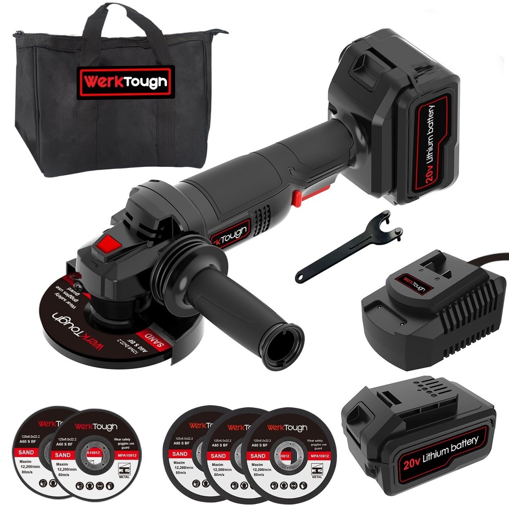 WERKTOUGH 20V Cordless Angle Grinder Kit 4-1/2 Inch with 4.0Ah Lithium-Ion Ba...