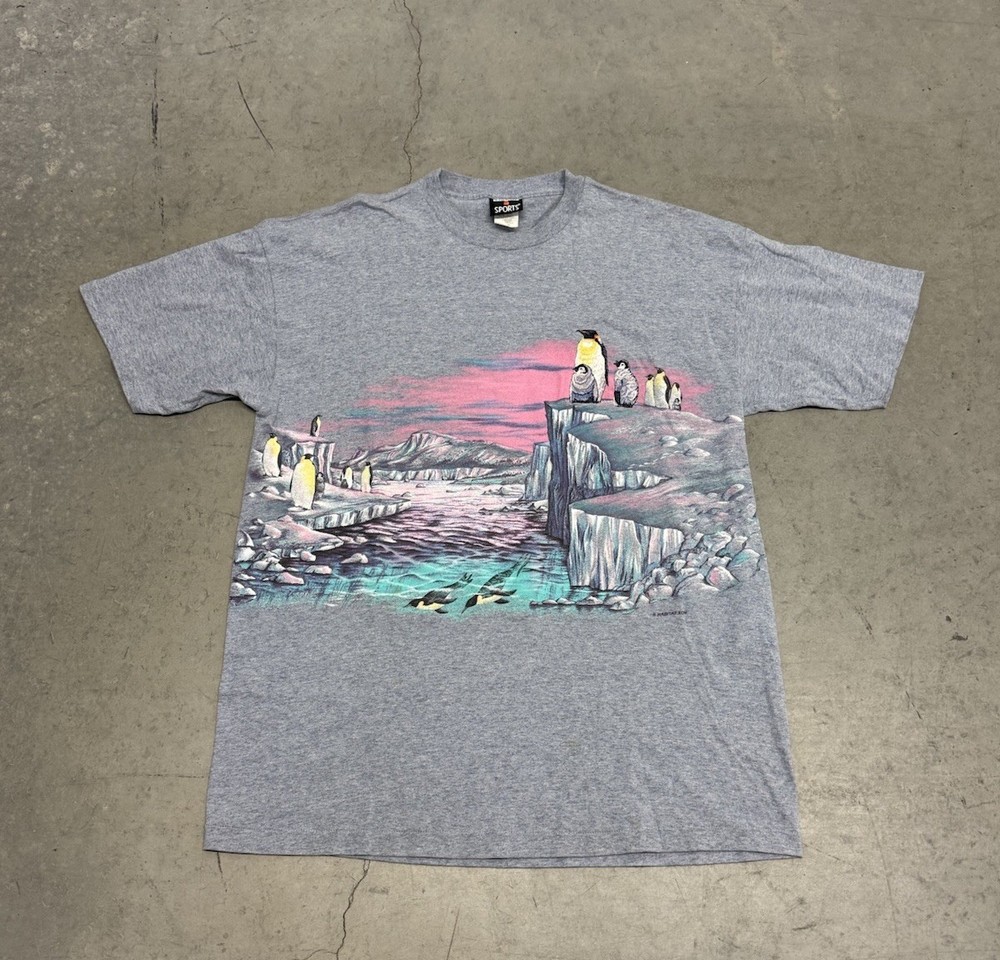 VTG Rare Single Stitch Penguin embroidered Glacier Graphic Tee Collectors Sz XL