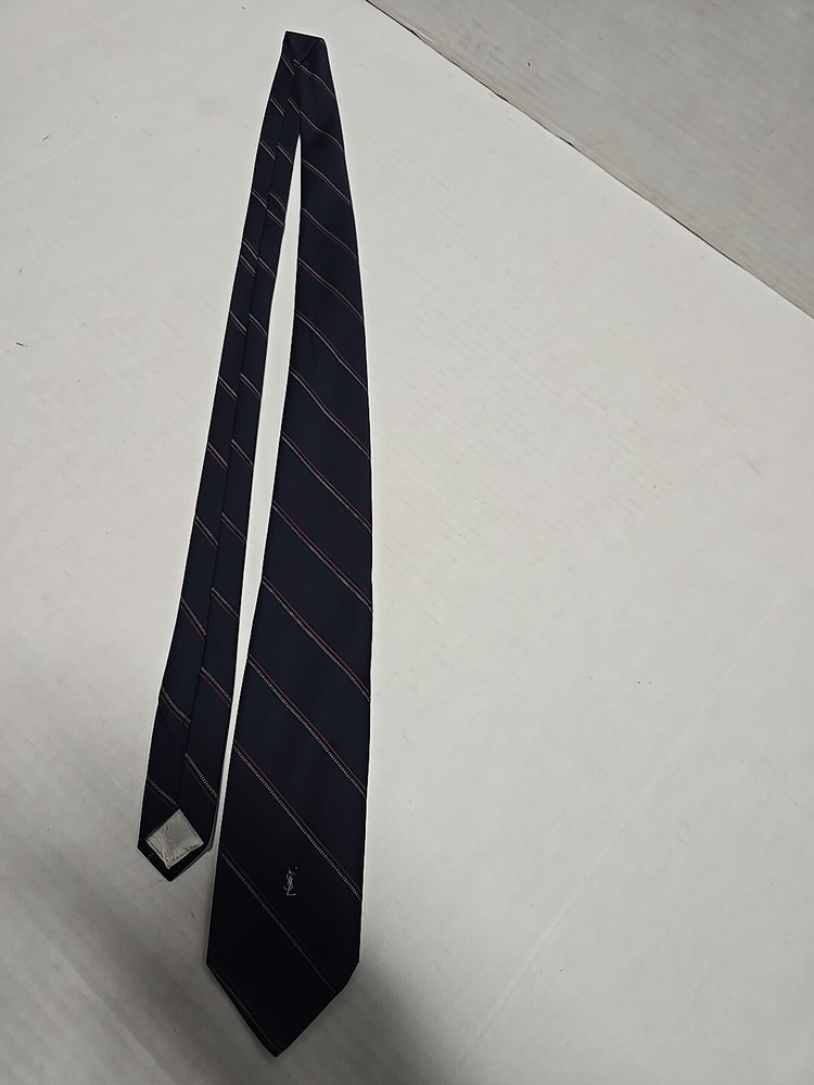 Vintage Yves Saint Laurent YSL Men's Silk Tie Navy Red White Striped Necktie