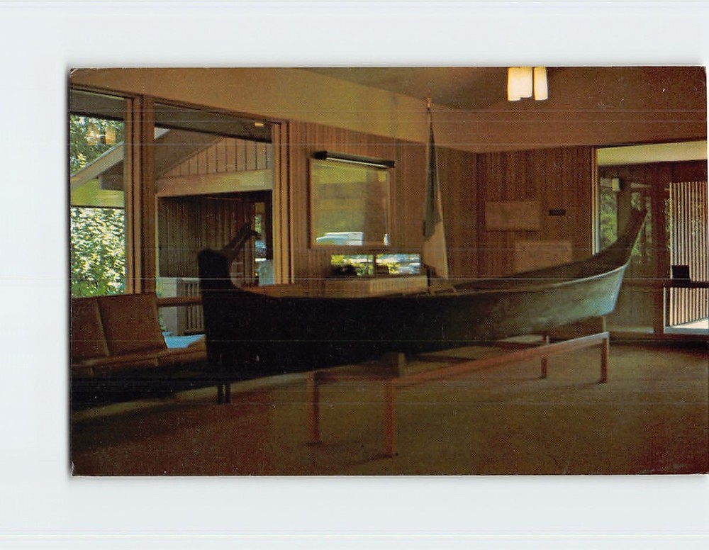 Postcard Indian Canoe in Museum Fort Clatsop National Memorial Oregon USA