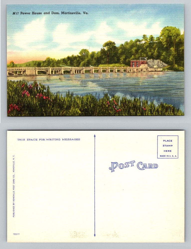 Martinsville, VA-Virginia, Power House and Dam Vintage Postcard