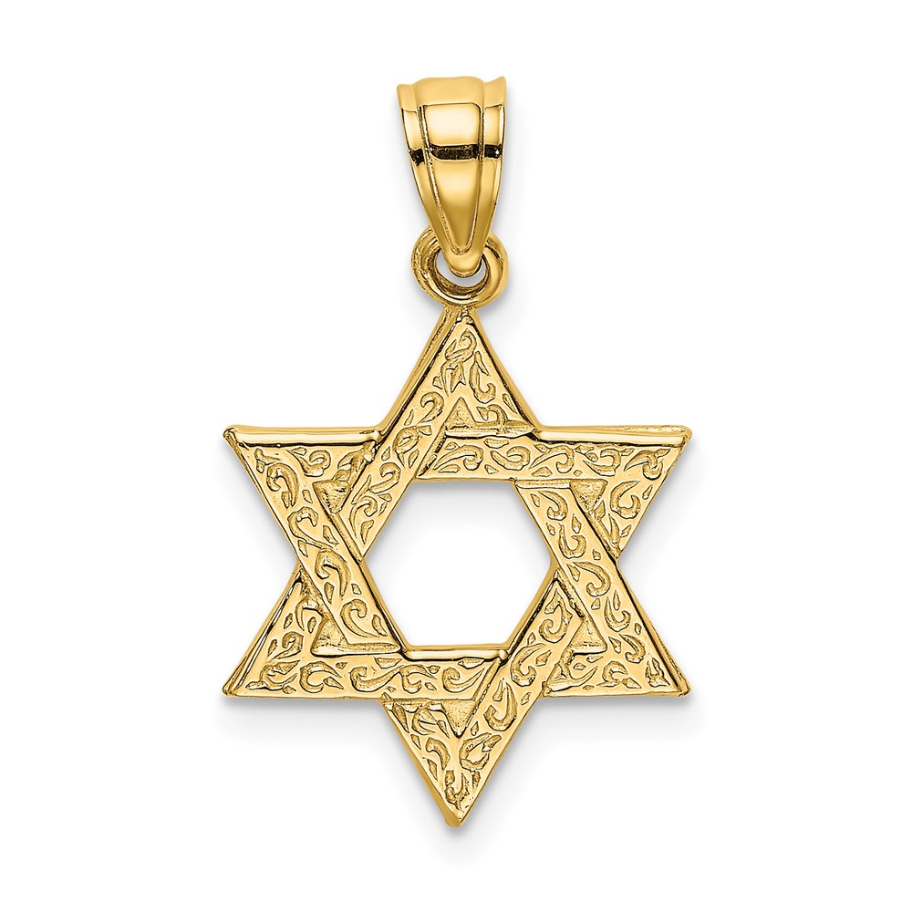 Avariah Solid 10K Yellow Gold Engraved Swirls Star Of David Charm - 20.45mm