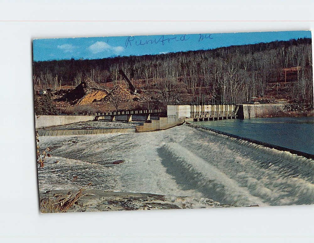 Postcard Falls of the Androscoggin & Pulp Piles Rumford Maine USA