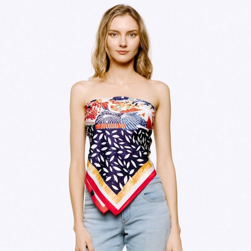 Abstract Red Blue White Floral Printed Scarf for Style and Elegance-image
