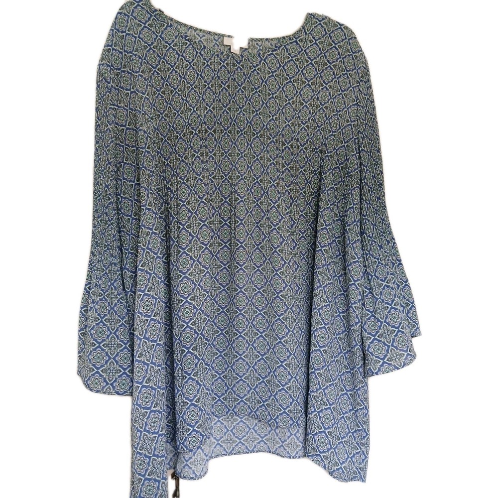 J. Jill Blouse Womens Bell Sleeve Accordian Sleeve Tunic Top Geometric 2X