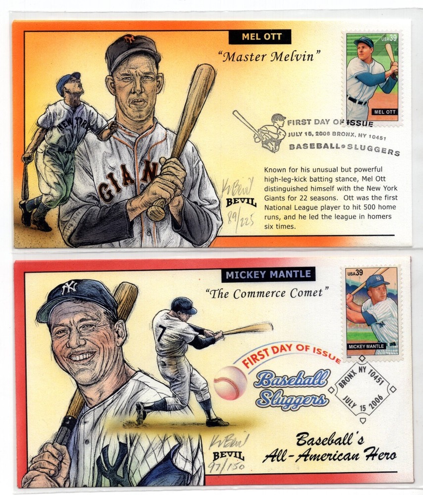 US 2006 BASEBALL SLUGGERS FOUR HAND-PAINTED FDCs OF ALL-AMERICAN HEROES