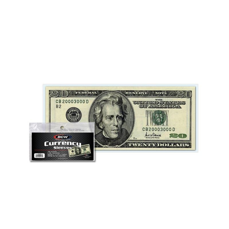 1 Pack of 100 BCW Regular Bill Currency 2 mil Sleeves Fits Standard Dollars
