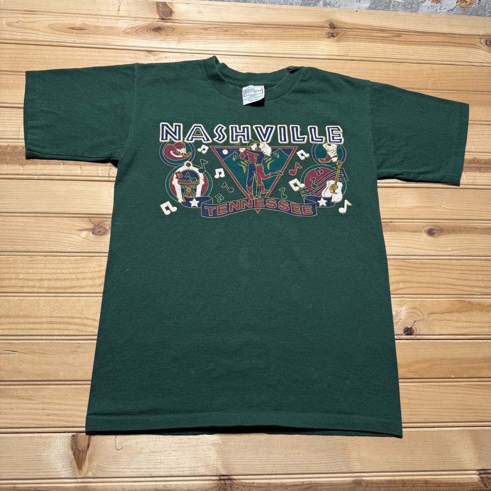 Vintage 90s Nashville Tennessee Music City Graphic Souvenir T-Shirt USA - Small