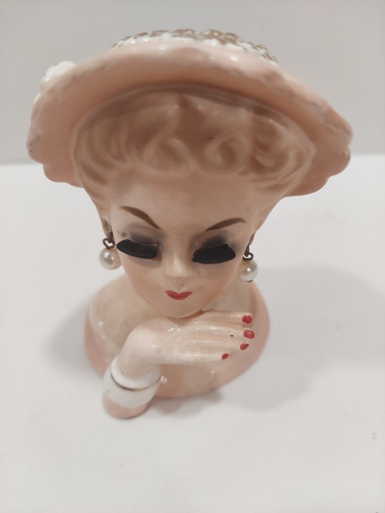 Vintage Inarco E-774 Lady Head Vase 1963 Pearl Earrings Blonde Hair