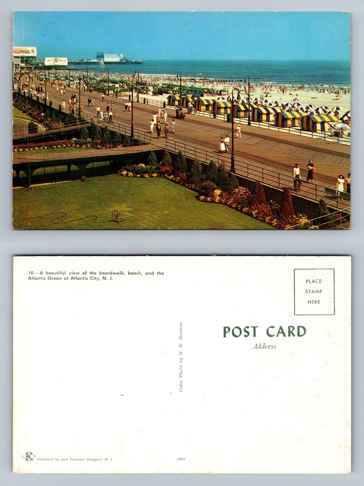 Atlantic City, NJ-New Jersey, Beach Boardwalk Scene View Vintage Postcard