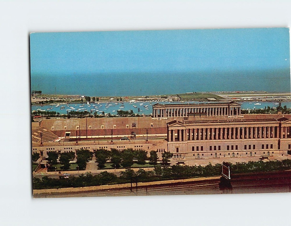 Postcard Aerial View Soldiers Field Meigs Airport Chicago Illinois USA