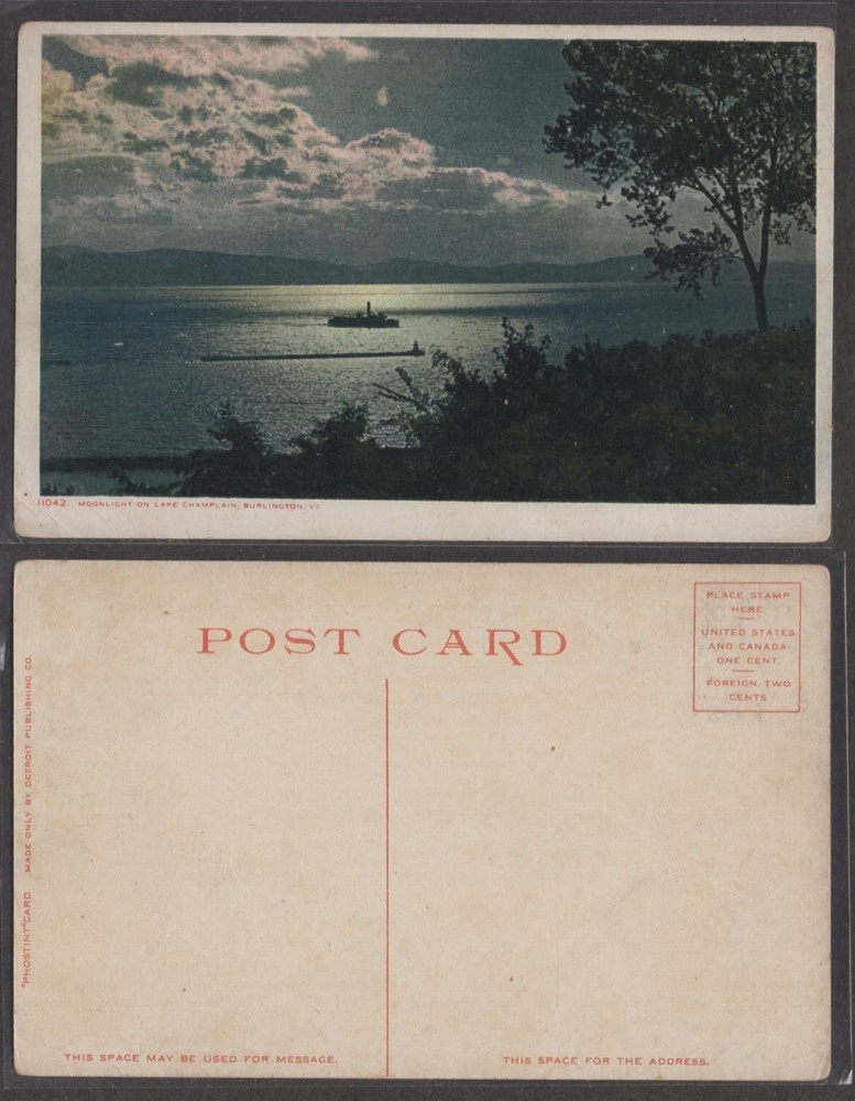 Det. Publ. Co. Postcard - Phostint #11042 Burlington, VT – Lake Champlain
