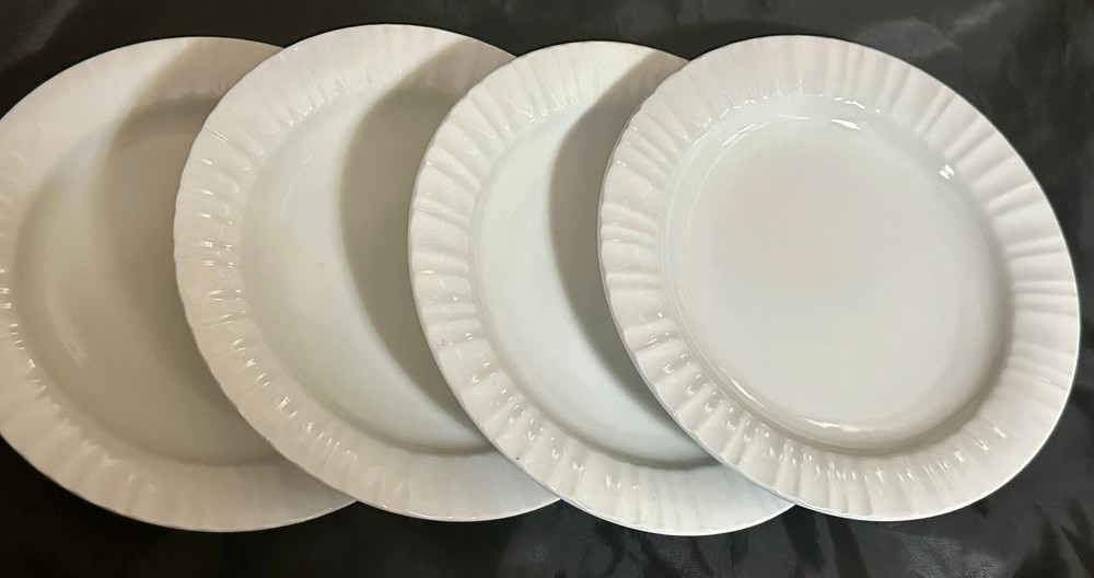 CorningWare Salad Plates (4) White Stoneware Microwave & Dishwasher Safe
