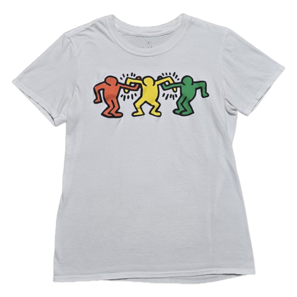 Keith Haring H&M Graphic Tee Mens Size S Art Abstract White Dancing Friends-image