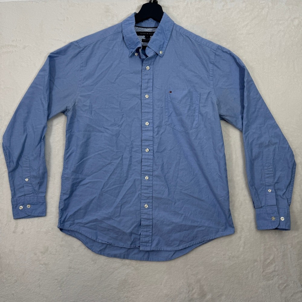 Tommy Hilfiger Button Down Mens M Blue Classic Fit Oxford Long Sleeve Logo Shirt