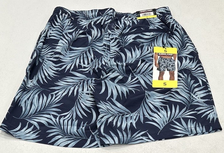 Kirkland Signature Men's Stretch Swim Shorts, Blue Leaves, Size S